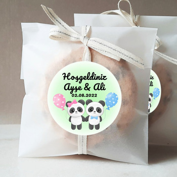İkiz Kız Erkek Panda Temalı Sticker
