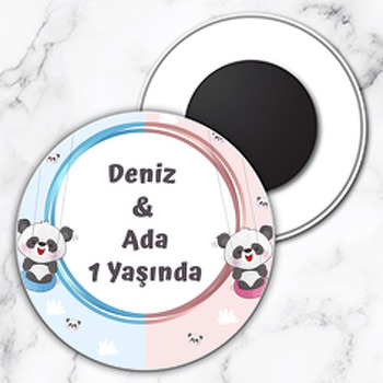 İkiz Panda Temalı Daire Plastik Magnet