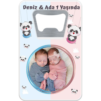İkiz Panda Temalı Resimli Dikdörtgen Magnet Açacak