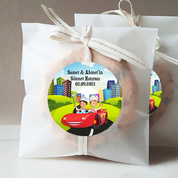 İkiz Sünnet Çocukları ile Araba Temalı Sticker