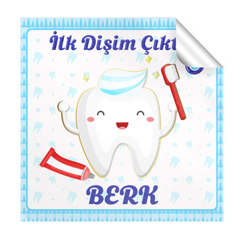 İlk Dişim Mavi Temalı Kare Etiket