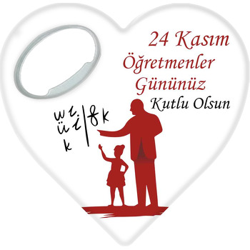 İlk Öğretmen Atatürk Temalı Kalp Şekilli Magnet Açacak