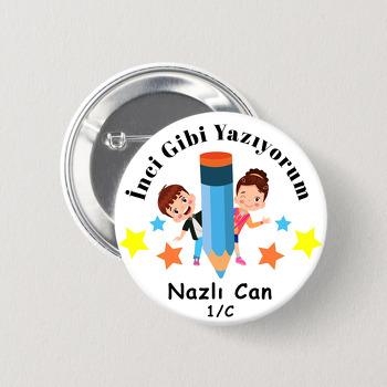 İnci Gibi Yazıyorum ile Kalemli Çocuklar Temalı İğneli Buton Rozet
