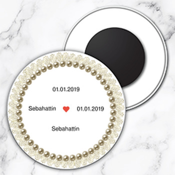 İnci Temalı Söz Nişan Nikah Daire Plastik Magnet