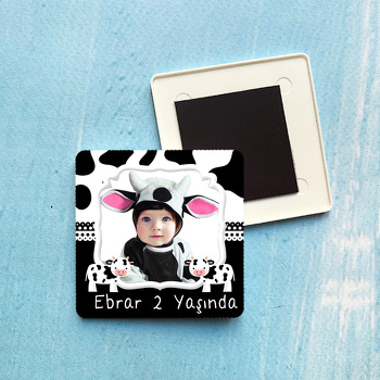 İnek Temalı Kare Plastik Kare Magnet