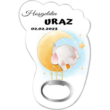 İp Askılı Ayda Uyuyan Fil Temalı Ayak İzi Magnet Açacak