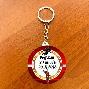 Iron Man Temalı Daire Plastik Anahtarlık