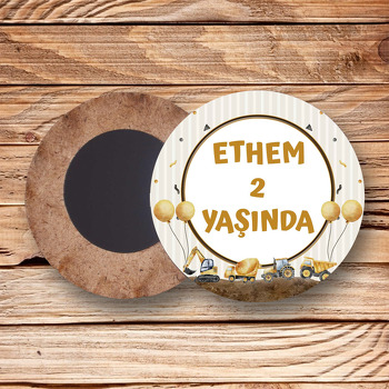 İş Makineleri Soft Temalı Daire Ahşap Magnet