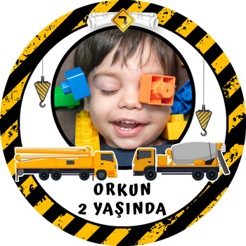İş Makineleri Temalı Akrilik Daire Magnet