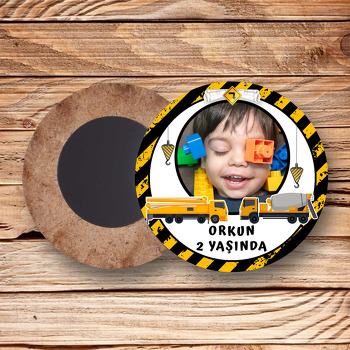 İş Makineleri Temalı Daire Ahşap Magnet