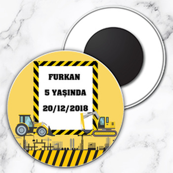 İş Makineleri Temalı Daire Plastik Magnet