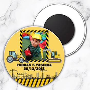 İş Makinleri  Temalı Resimli Daire Plastik Magnet