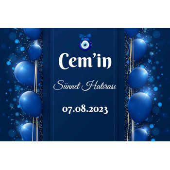 Işıltılı Simetrik Mavi Balonlar ile Sünnet Hatırası Temalı Plastik Magnet