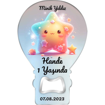 Işıltılı Süslü Yıldız Temalı Balon Ahşap Magnet 