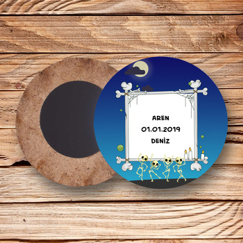 İskelet Temalı Ahşap Daire Magnet