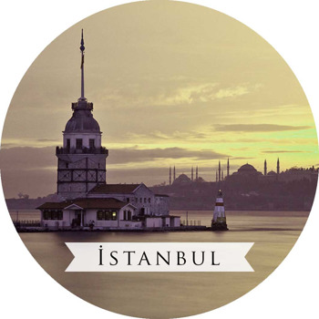 İstanbul Kız Kulesi ile Şehirler Temalı Daire Plastik Anahtarlık