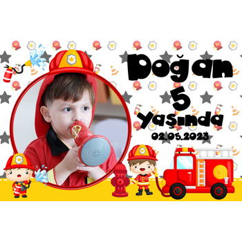 İtfaiyeci Çocuklar Temalı Doğum Günü Magnet