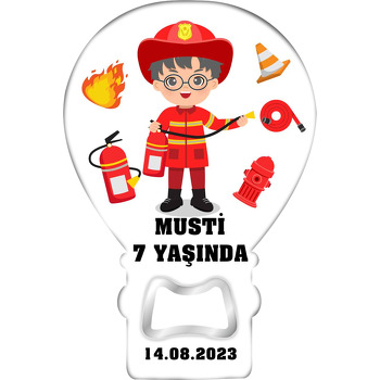 İtfaiyeci Erkek ile Ekipmanları Temalı Balon Ahşap Magnet 