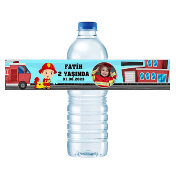 İtfaiyeci ile Aracı Temalı Su Şişesi Etiketi