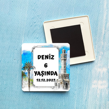 İzmir Saat Kulesi Temalı Plastik Kare Hediyelik Magnet
