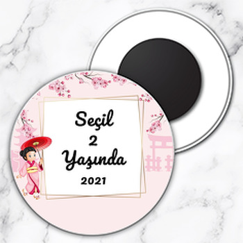 Japon Sakura Çiçekleri Temalı Daire Plastik Magnet