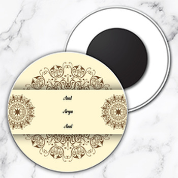 Kahverengi Motif  Temalı Söz Nişan Nikah Daire Plastik Magnet