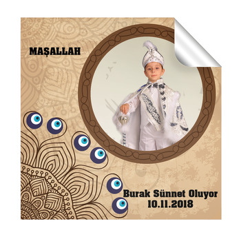 Kahverengi Nazar Desen Sünnet  Kare Etiketi
