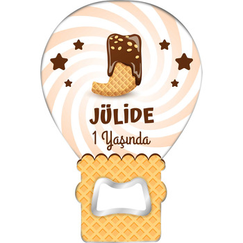 Kakaolu Dondurma ile J Harfi Temalı Balon Ahşap Magnet 