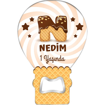 Kakaolu Dondurma ile N Harfi Temalı Balon Ahşap Magnet 