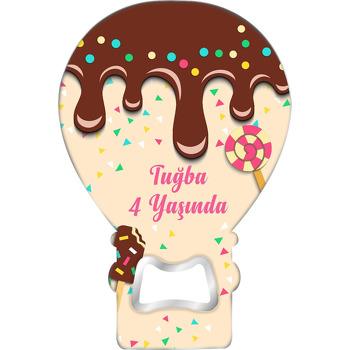 Kakaolu Dondurma ile Şeker Temalı Balon Ahşap Magnet 
