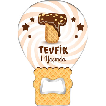 Kakaolu Dondurma ile T Harfi Temalı Balon Ahşap Magnet 