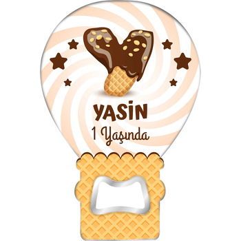 Kakaolu Dondurma ile YHarfi Temalı Balon Ahşap Magnet 
