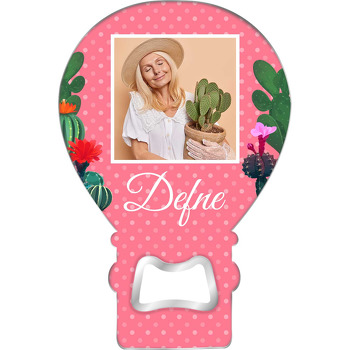 Kaktüs ile Pembe Puantiye Fon Temalı Resimli Balon Magnet Açacak