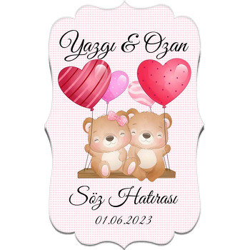 Kalp Balonlar ve Çift Ayıcıklar Temalı Özel Kesim Magnet