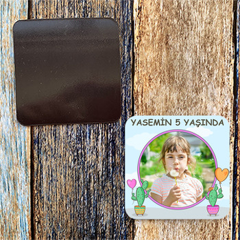 Kalp Balonlu Kaktüsler Temalı Doğum Günü Magnet