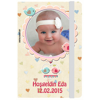 Kalp Desenli Hoşgeldin Bebek Kişiye Anı Özel Defter