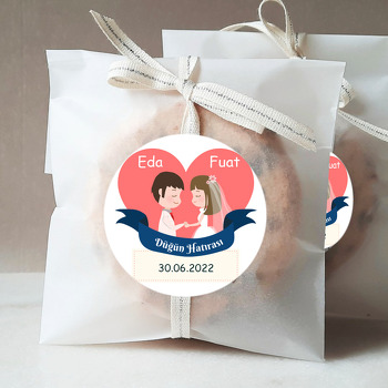 Kalp İçerisinde Lacivert Flamalı Gelin Damat Temalı Sticker
