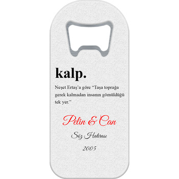 Kalp Kelime Anlamı Temalı Siyah Söz Nişan &Nikah Uzun Oval Magnet Açacak