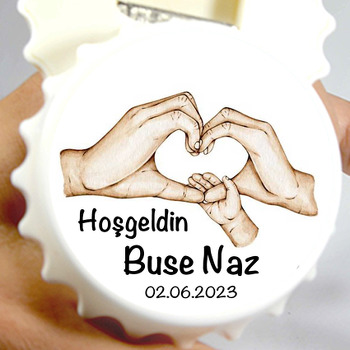 Kalp Şeklinde Anne Baba Eli Temalı Kapak Şekilli Magnet Açacak