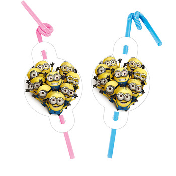 Kalp Şeklinde Minion Temalı Kürdan Pipet ve Kartı