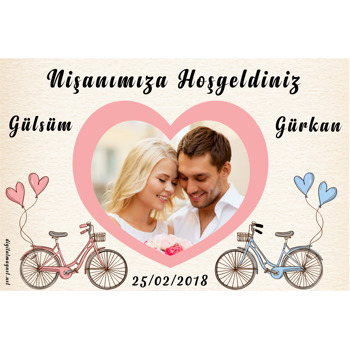 Kalp ve Bisiklet Temalı Nişan Afiş