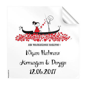 Kalp Ve Gemi Temalı  Kare Etiket