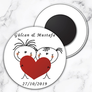 Kalp ve Grafik  Temalı Daire Plastik Magnet