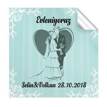 Kalp ve Gül Desenli Söz Nişan Nikah Kare Etiket