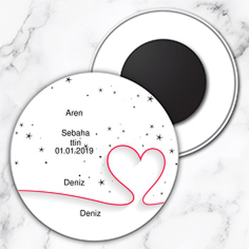 Kalp ve Yıldız Temalı Söz Nişan Nikah Daire Plastik Magnet