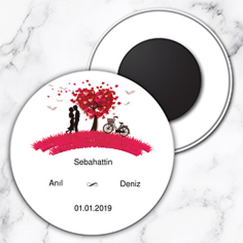 Kalpli Ağaç Temalı Söz Nişan Nikah Daire Plastik Magnet