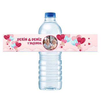 Kalpli Balonda İkiz Ayıcıklar Temalı Su Şişesi Etiketi