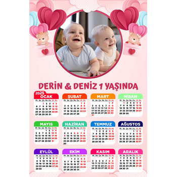 Kalpli Balonda İkiz Ayıcıklar Temalı Takvim Magnet