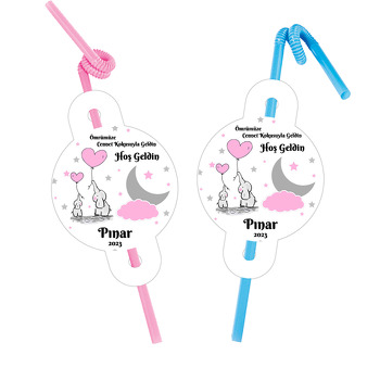 Kalpli Filler Pembe Yıldızlar Temalı Pipet ve Kartı