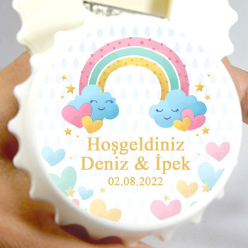 Kalpli Gökkuşağı İkiz Temalı Kapak Şekilli Magnet Açacak